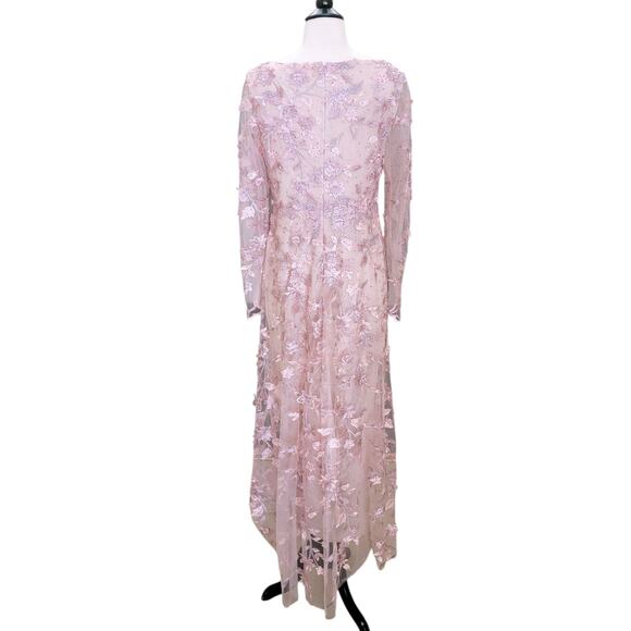 Mac Duggal 70224 Pink Floral Applique Long Sleeve Illusion Gown 10 - Picture 8 of 10